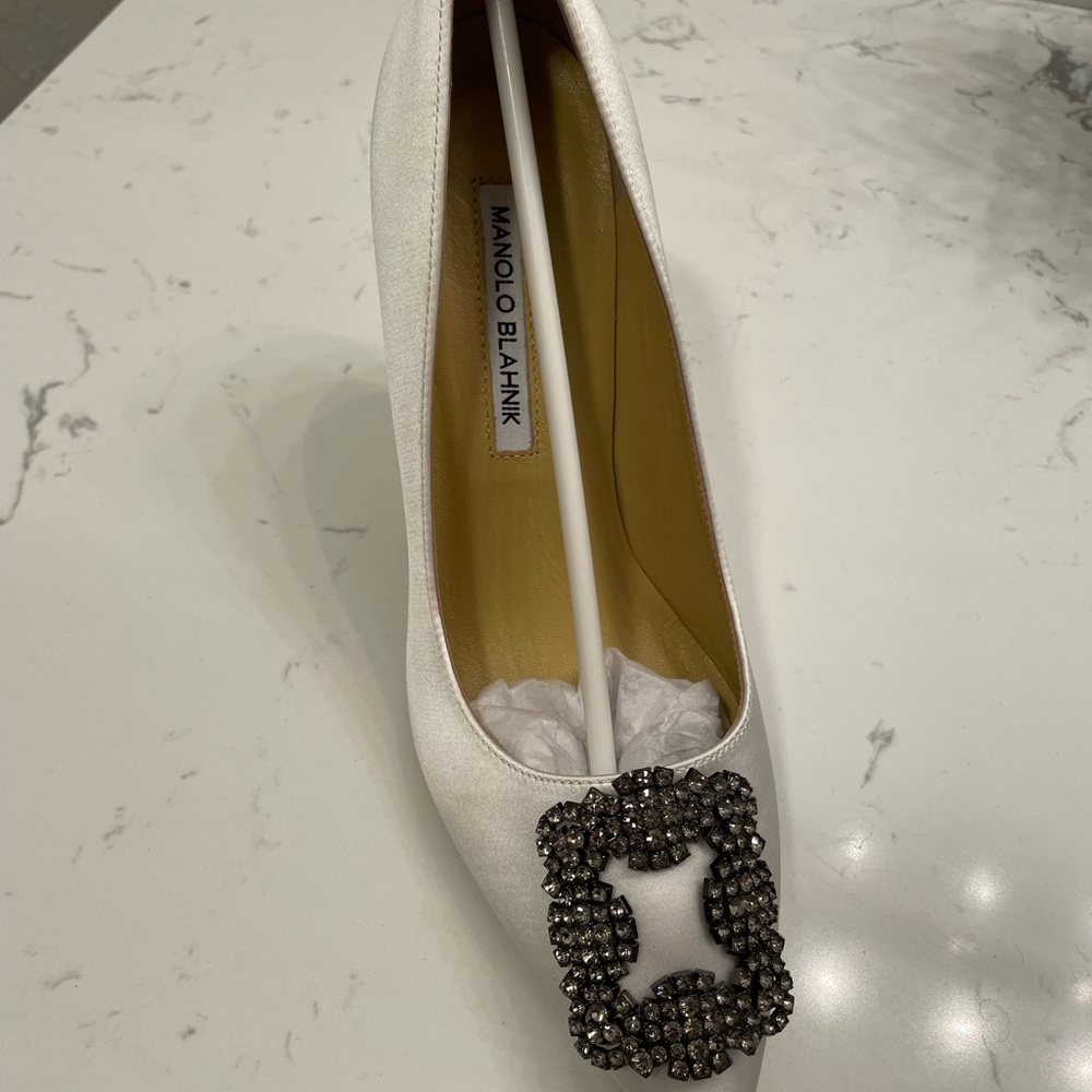 Manolo Blahnik White Crystal Embellished Heels